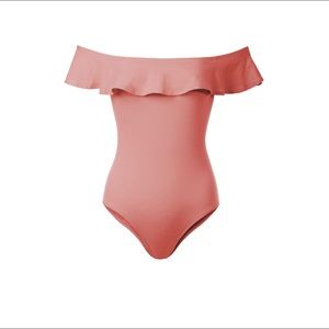 Pink Off Shoulder Flounce Bodysuit